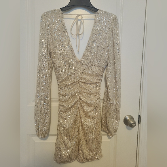 Windsor Gold Sequin Long Sleeve Mini Dress - Picture 2 of 5